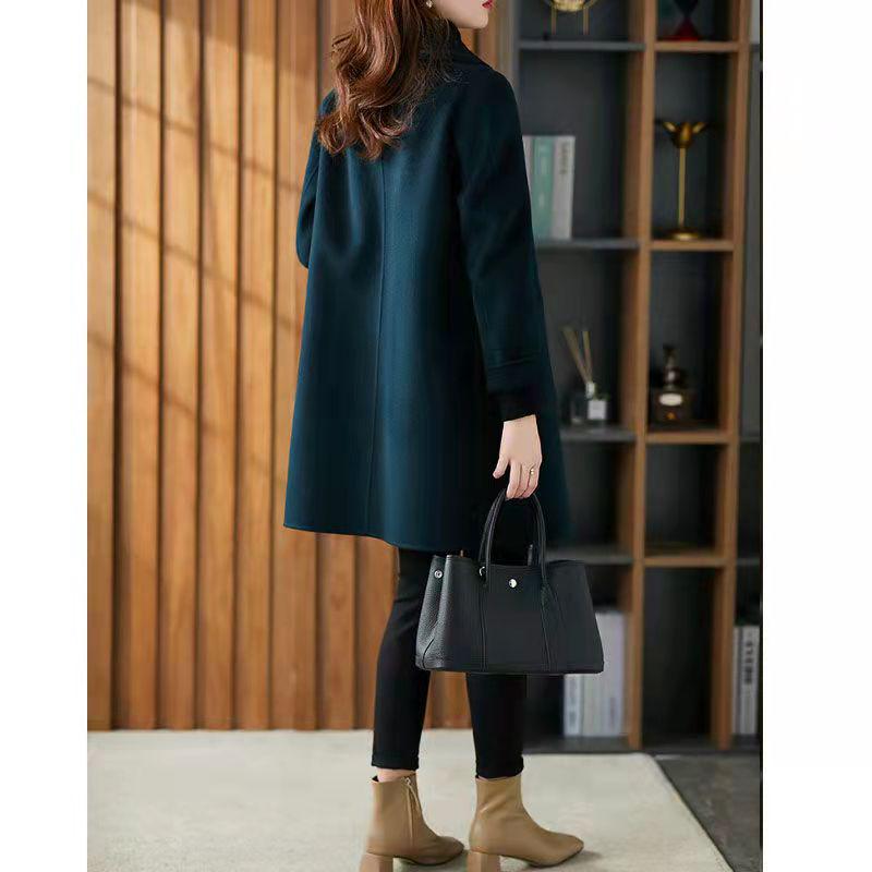 2025 Spring Women's Slimming Double-Sided Cashmere Coat - Mid-Length, Loose Fit, Age-Defying Style