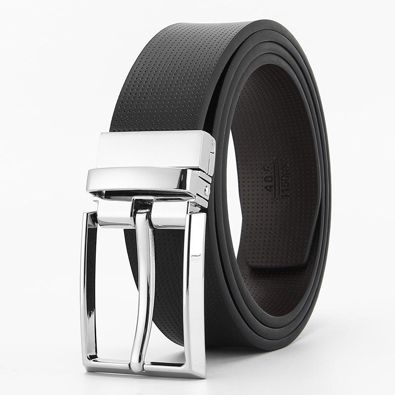 Pin Buckle Belt for Men  Double Sided Genuine Leather Casual and Fashionable Belt Rotating Buckle