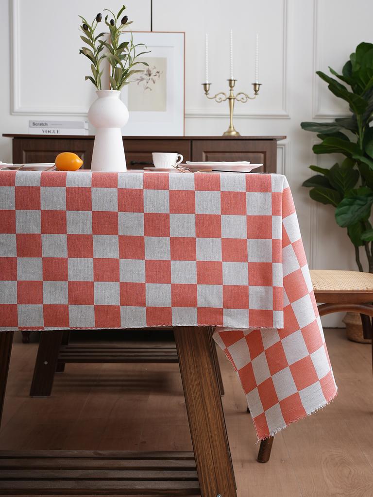 Retro Luxury Plaid Tablecloth Dustproof Non-Slip for Living Room Kitchen Dining Table Decor Checkered Design