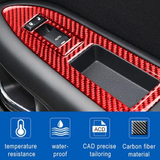 For Dodge Challenger 08-14 Red Carbon Fiber Window Lift Switch Panel Cover Trim