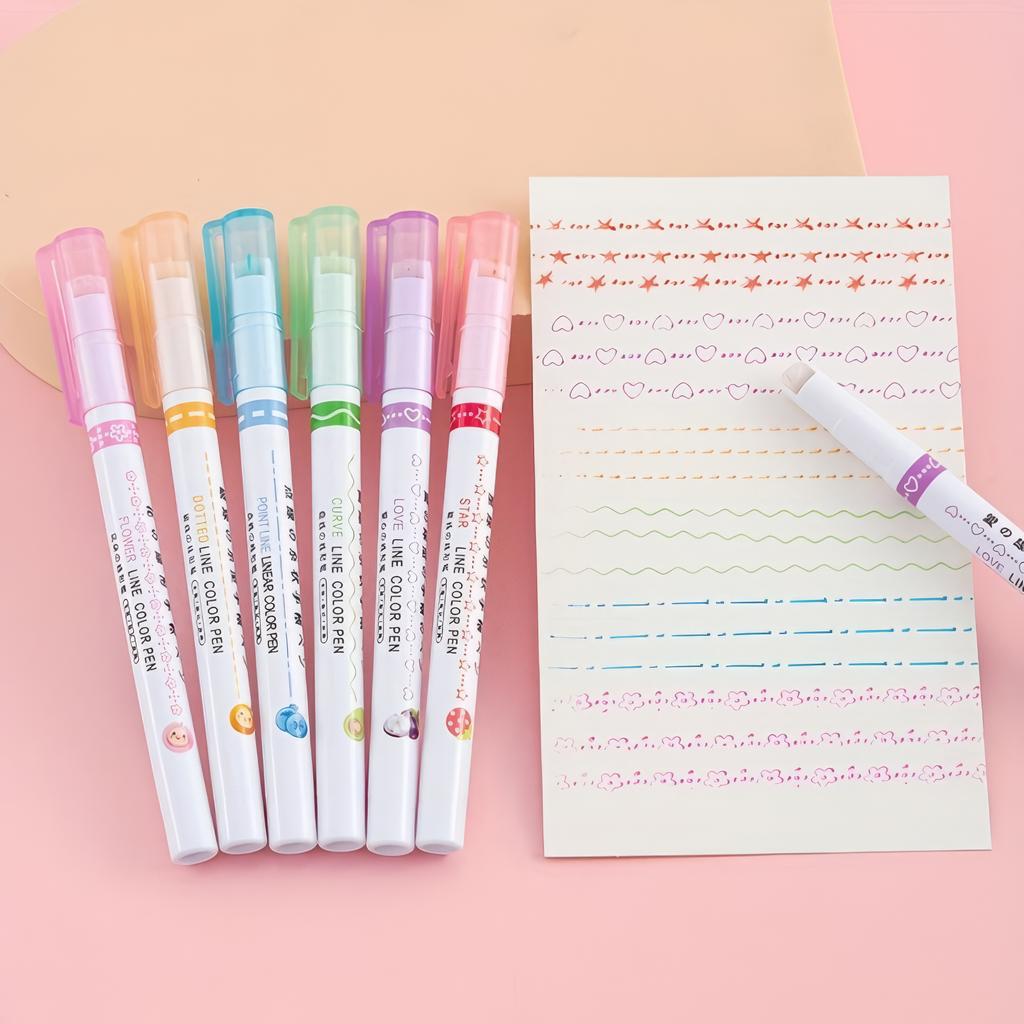 6 Outline Pens with Pattern Roller Seals, Suitable for Hand Copying Reports and Hand Account Highlighting