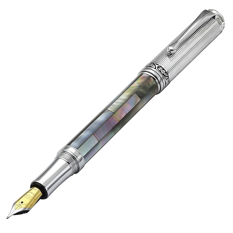 

Xezo Maestro Black mother-of-pearl fountain pen, medium nib, chrome plated, handmade, 2 pens not alike