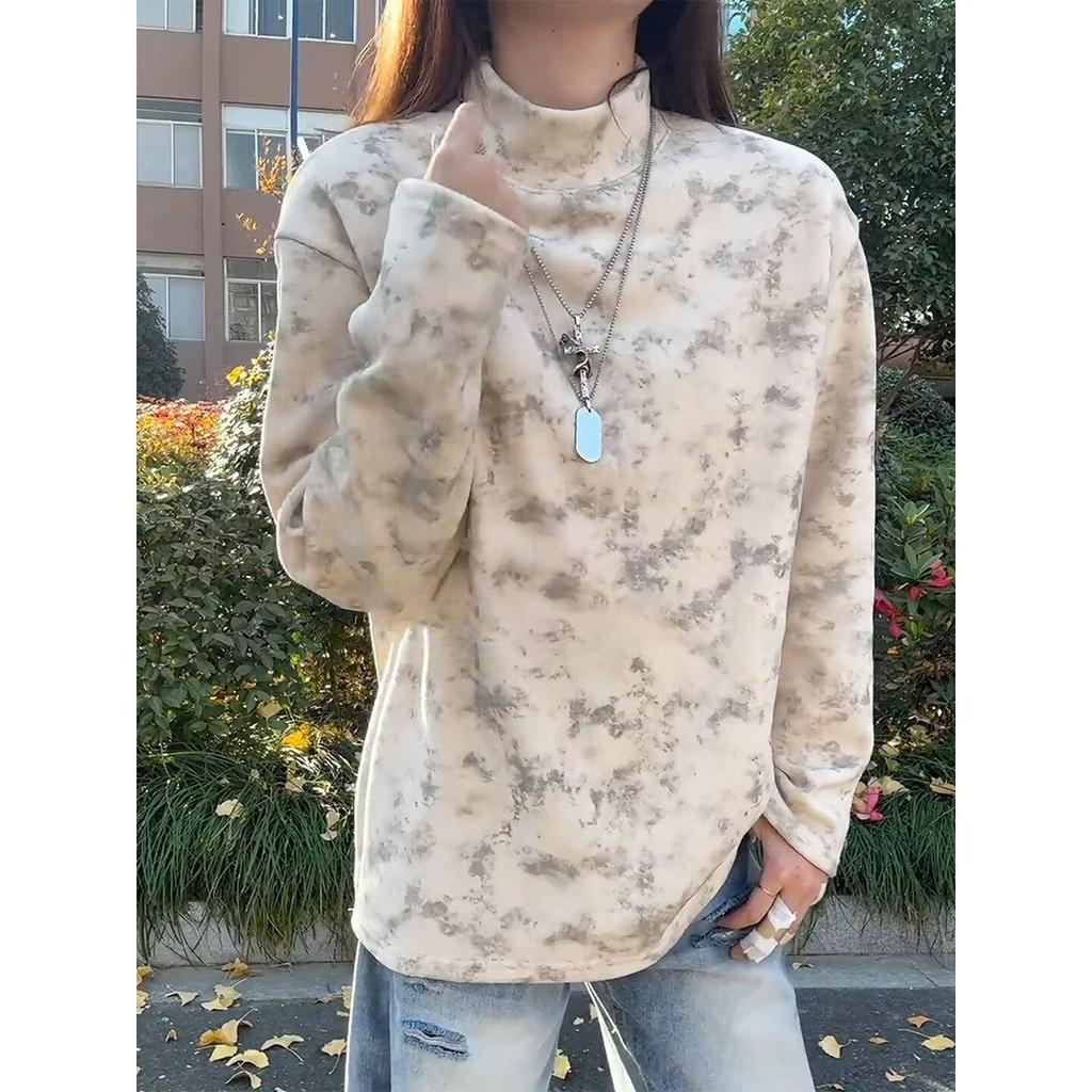 Unisex Marble Tie-Dye Half-High Collar Sweatshirt - Trendy, Comfortable, Long-Sleeve Casual Top