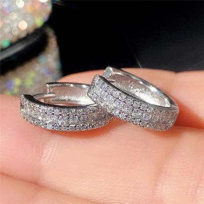 Fashion Cubic Zircon Small Hoop Earrings  Sterling SIlver Minimal Round Circle Hoops Earrings for Women Man Party