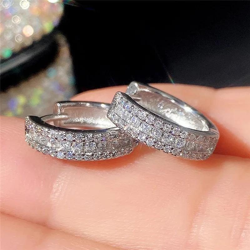 Fashion Cubic Zircon Small Hoop Earrings  Sterling SIlver Minimal Round Circle Hoops Earrings for Women Man Party
