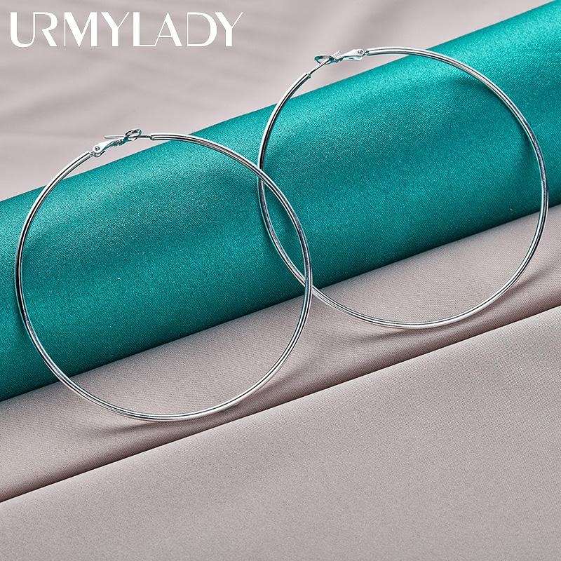 Pendientes URMYLADY de Plata de Ley 925 lisos de 50/60/70/80mm para mujer, joyería con dijes