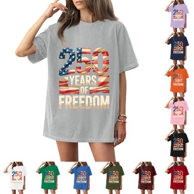 Women's Fashionable Casual Short-Sleeve Neck Printed T-Shirt for the 252th Anniversary of the Founding of the United States