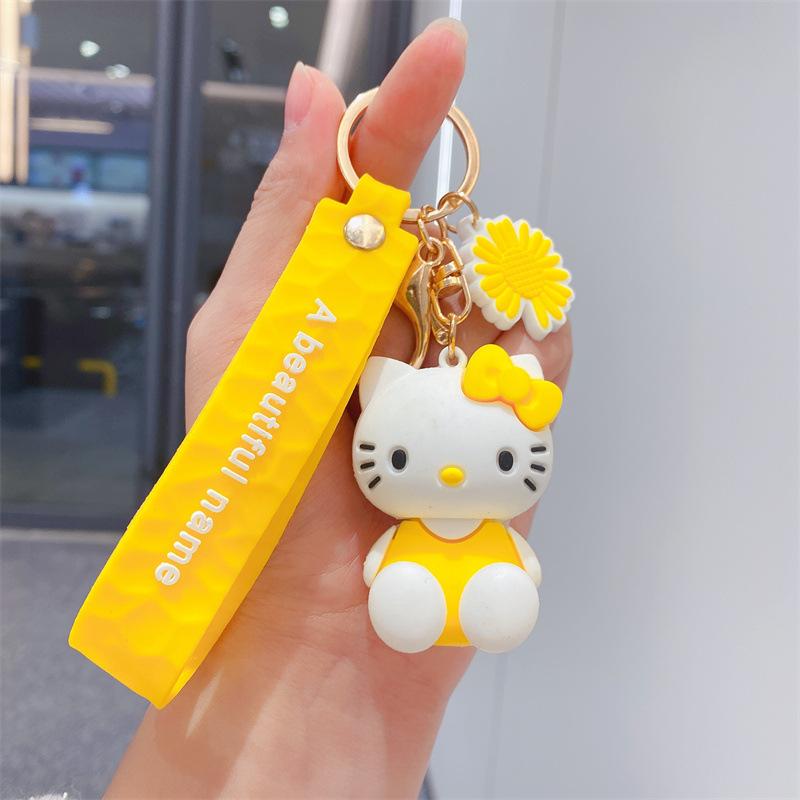 New Creative Cute Sitting KT Cat Girl Keychain Cartoon Doll Key Chain Car Schoolbag Pendant