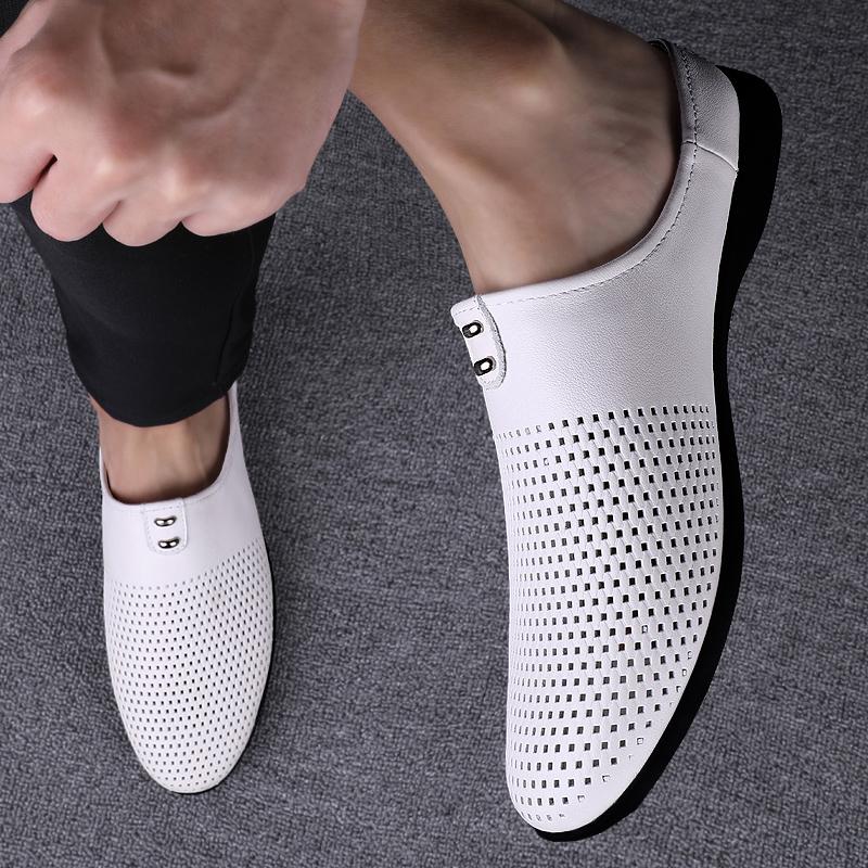 Fashion Genuine Leather Breathable Half Shoes For Men Fashion Slip On Hollow Out Soft Casual Shoes High Quality Loafers Mocasines Hombre