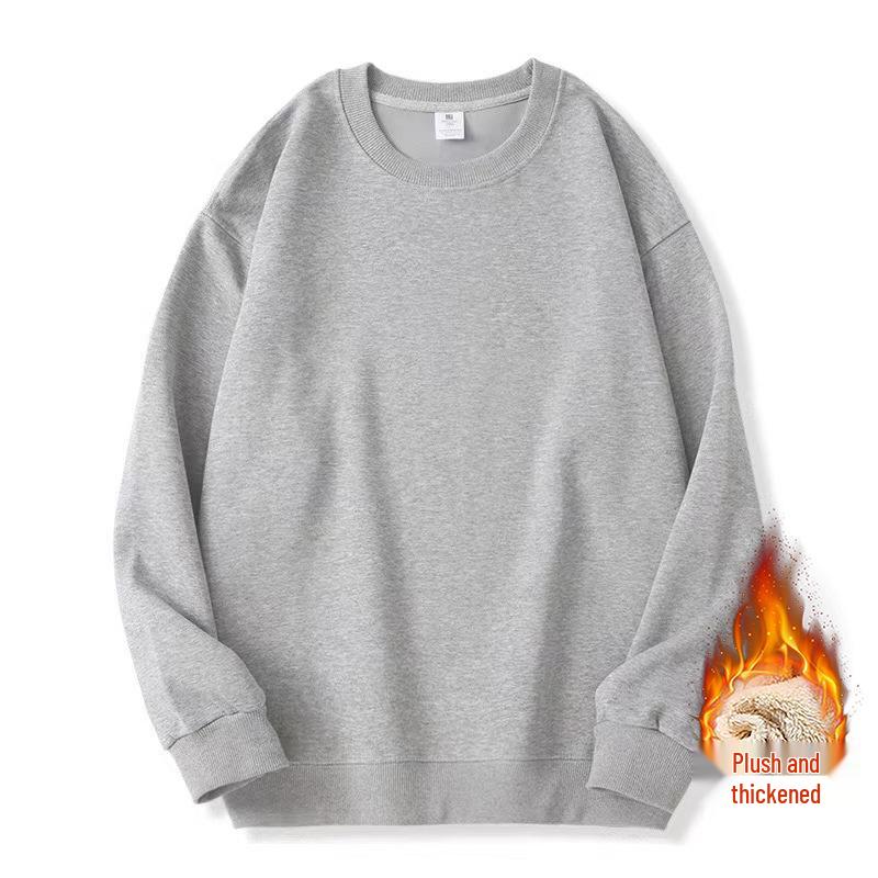 Men's Plus Size Round Neck Solid Color Hoodie - Loose Fit with Velvet Base Layer for Couples, Suitable for Spring and Autumn.