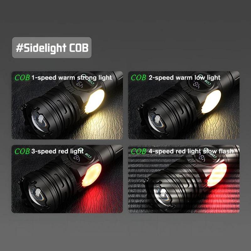 Dobíjecí LED svítilna Výkonná bateriová svítilna s magnetem na ocase Zoomovací svítilna Lampa s dlouhým dosahem pro kempování