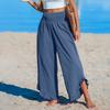 Women Casual Pants Pleated Elastic High Waist Wide Leg Long Trousers with Pockets Ruffle