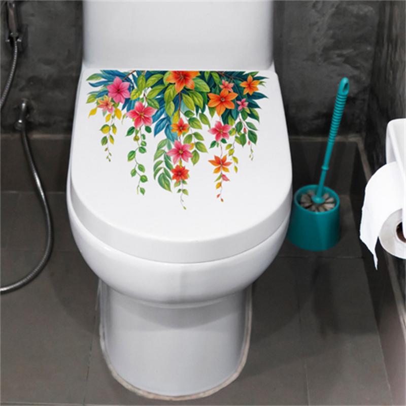 Toilet sticker, self-adhesive waterproof, removable wall sticker, bathroom toilet lid decoration, floral sticker