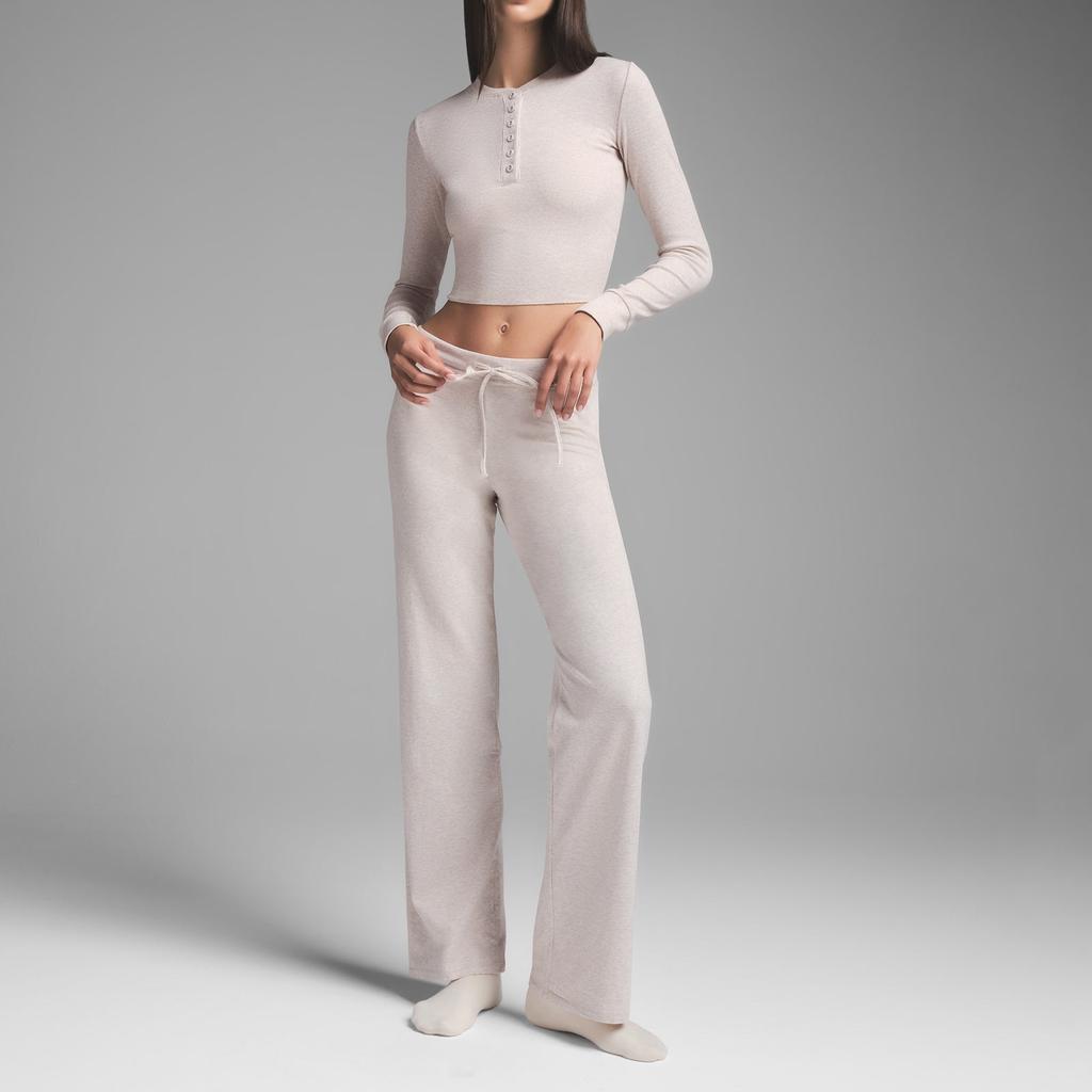 SKIMS Holiday Collection FW24 Cotton Rib Long Sleeve Crop Henley Soft Ribbed Fitted Crop Top Women tops Heather-Oatmeal AP-CRP-2206-OAT