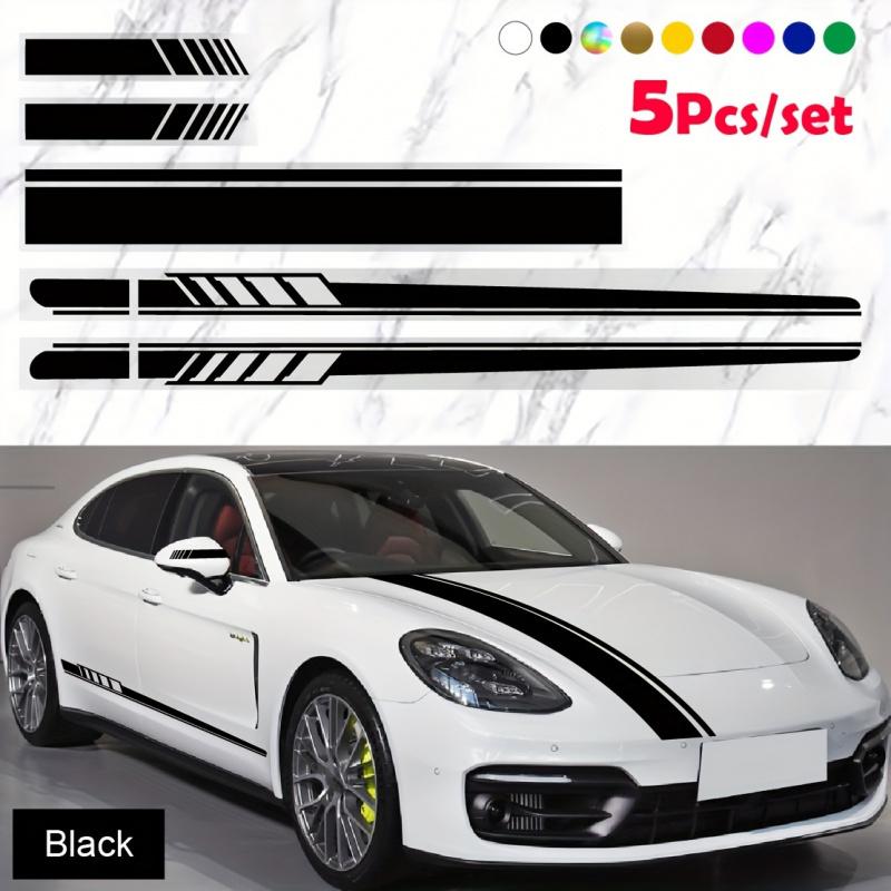 5pcs Racing Stripe Vinyl Decal Kit- Waterproof Car Hood& Body Stickers with Mirror Decals(Glossy Finish)