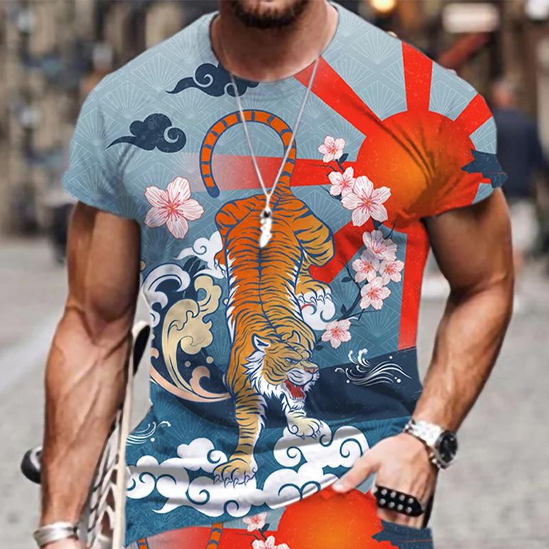 Men s T-shirts Anime Tiger Pattern Funny Casual Tee Shirt Summer Hip Hop XXS