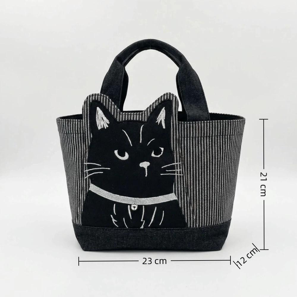 Fashion Embroidery Design Handbag Large Capacity Canvas Lunch Bag Multifunctional Portable Shopping Bag Commuting Bag