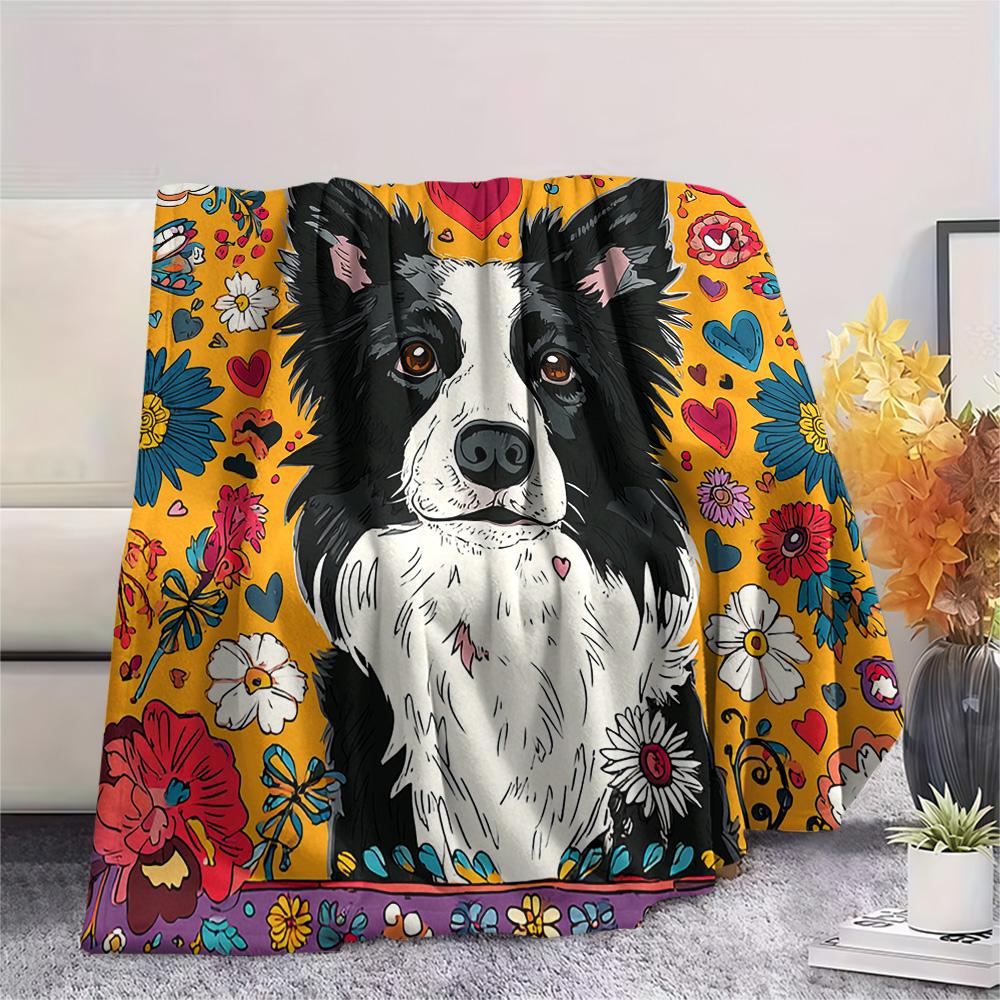 Border Collie Print Flannel Blanket, High quality Comfortable for All Seasons, Home Decor, Warmth and Comfort, Perfect for Christmas Gifts