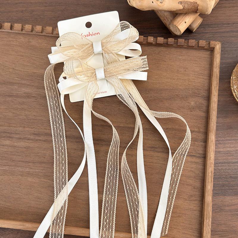 2Pcs Ladies' Hair Clips Set Cute Lace Ballet Style Bow Ribbon Sweet Hair Pin Headwear High Quality Versatile Hair Accessories