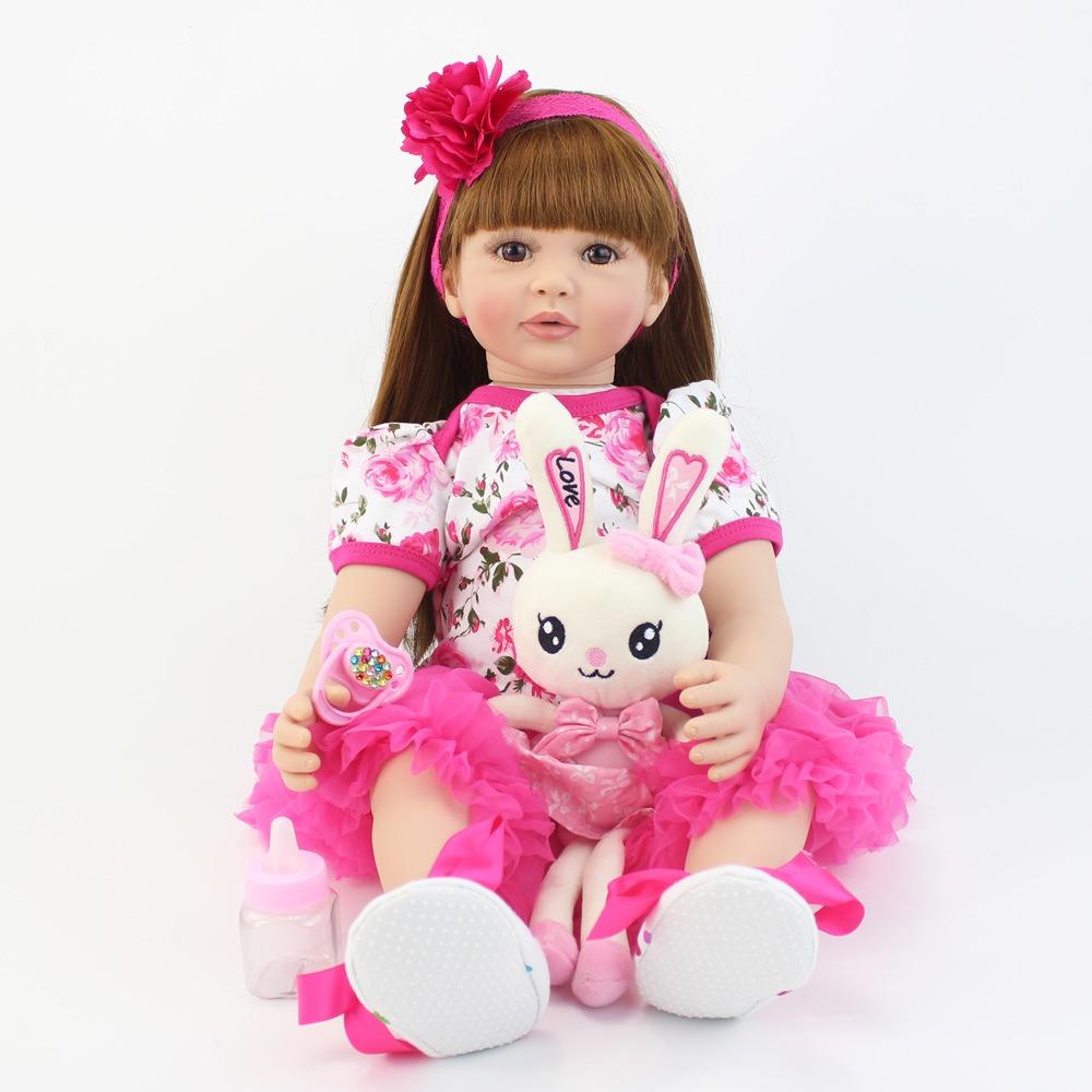 

24 дюйми 60 см великого розміру Reborn Baby Doll Одягніть Красиву спідницю з м’якою тканиною для новонароджених ляльок Реально виглядають довговолосі ляльки Princess Rebirth для дітей Різдвяний подарунок 60cm cloth body