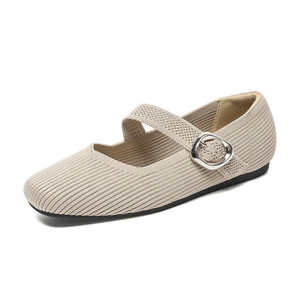 2024 Square Toe Queen's Knit Mary Jane Loafers - Soft Sole, Low Cut, Spring/Summer Style.