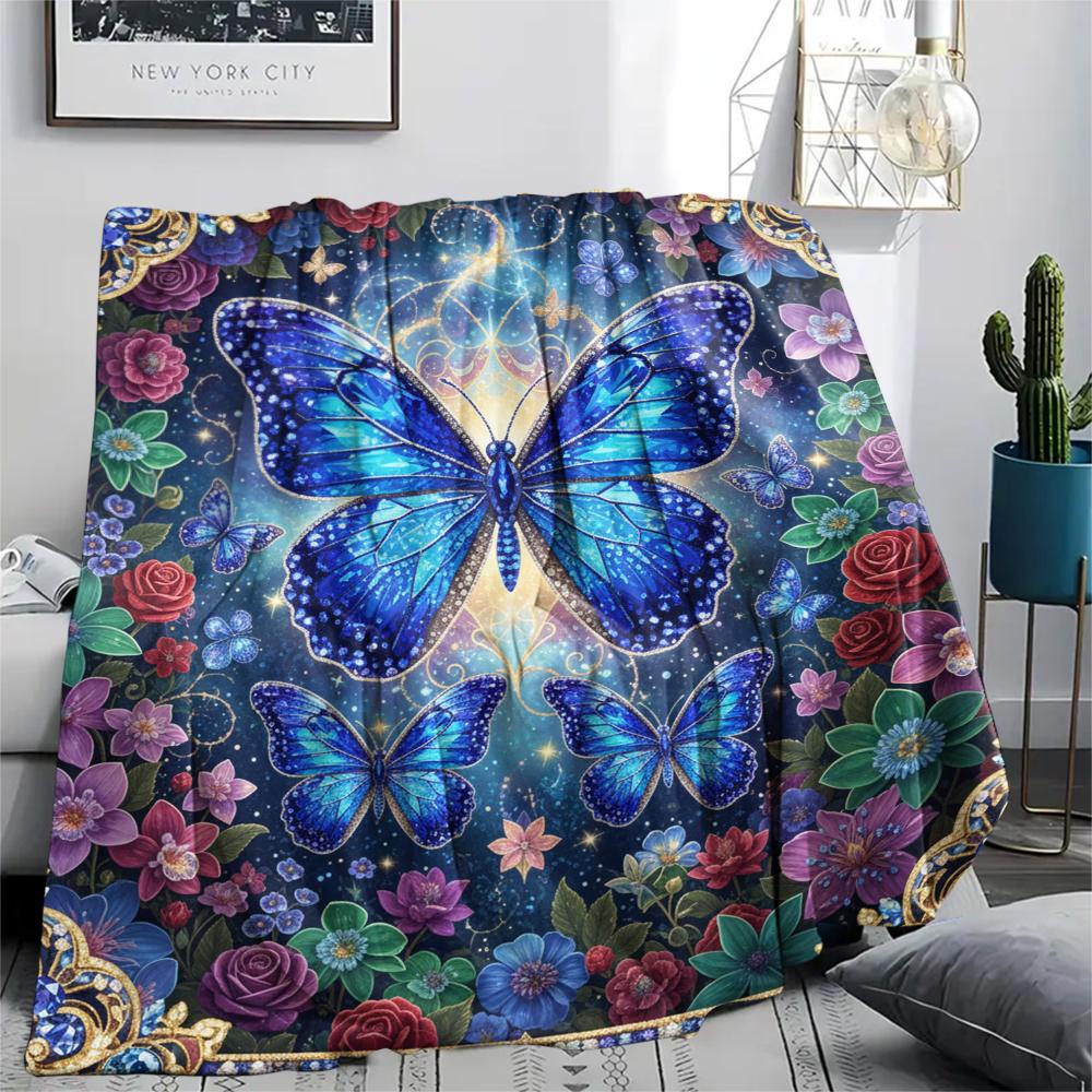 1PC 3D Butterfly Print Flannel Blanket, High quality All Seasons, Home Decor, Warmth and Comfort, Perfect for Christmas Gifts
