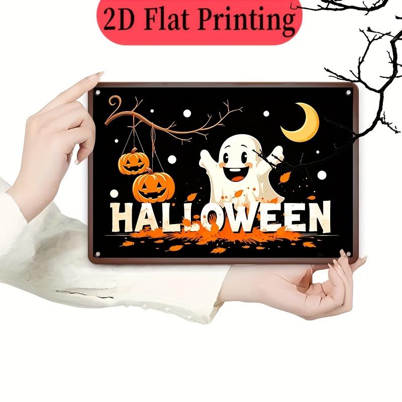 1pc 8x12 Inch Halloween Iron Wall Sign - Cute & Pumpkin 2D Flat Metal Decor with Retro Vintage Design, Durable Hanging Plaque