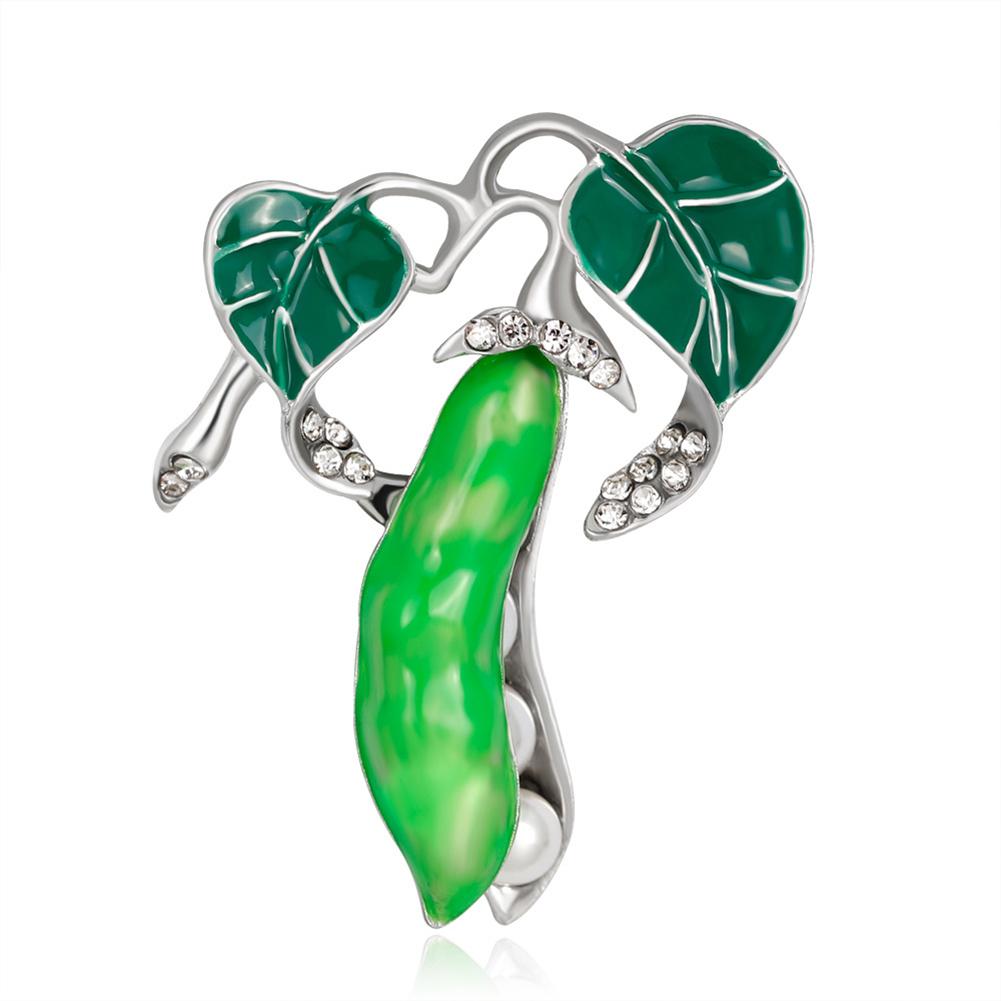 Women Girls Delicate Pea Pods Rhinestone Studded Breastpin Elegant Jewellery Brooches Christmas Gifts Green
