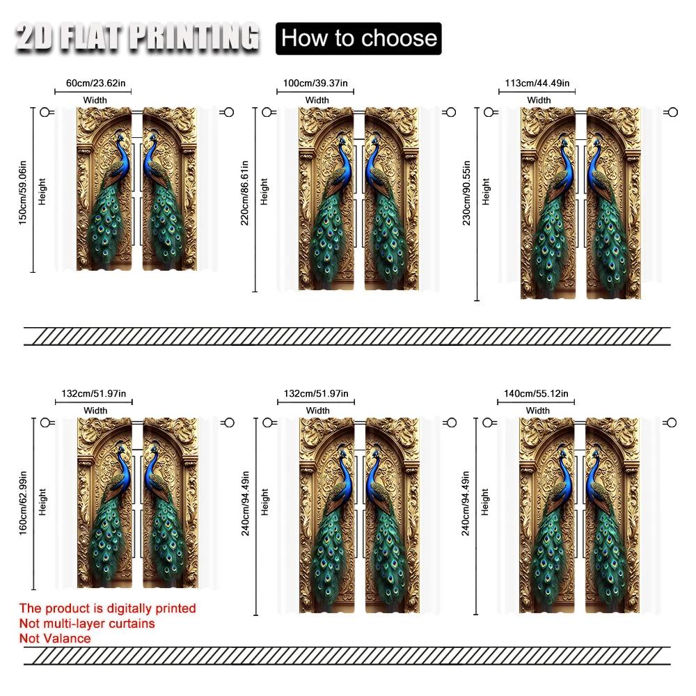 2Pcs Peacock Gothic Art Digital Printed Window Curtain With Rod Pocket Suitable For Living Room Kitchen Bedroom Study Dining