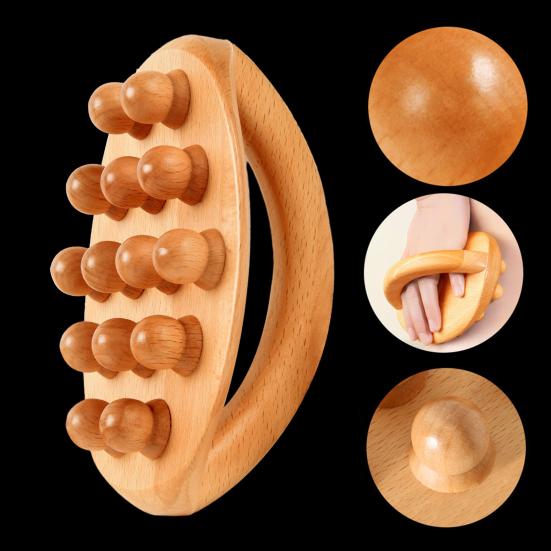 Wooden Massage Tools with Handle 14 Beads Wooden Massage Roller for Body Shaping Lymphatic Drainage Cellulite Massage Gua Sha Therapy Massager