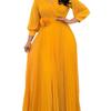 Patchwork High Waist Long Dress with Belt - Plus Size, Loose Fit