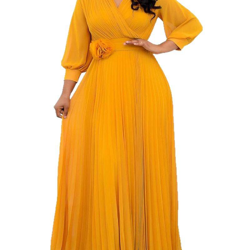 Patchwork High Waist Long Dress with Belt - Plus Size, Loose Fit