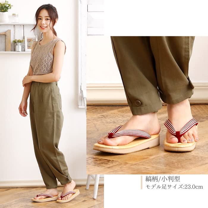 Takeharu Women's Geta Sandals, Made in Japan, Sponge Sole, Sanded Sole, Yellow Chiba Geta, Striped Pattern, Oval Size L