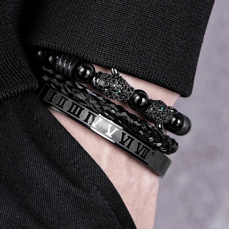 Ensemble de 3 bracelets de luxe tendance pour hommes