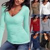 Elegant Autumn And Winter Long-sleeved Solid Color T-shirt V-neck Slim Bottoming Shirt