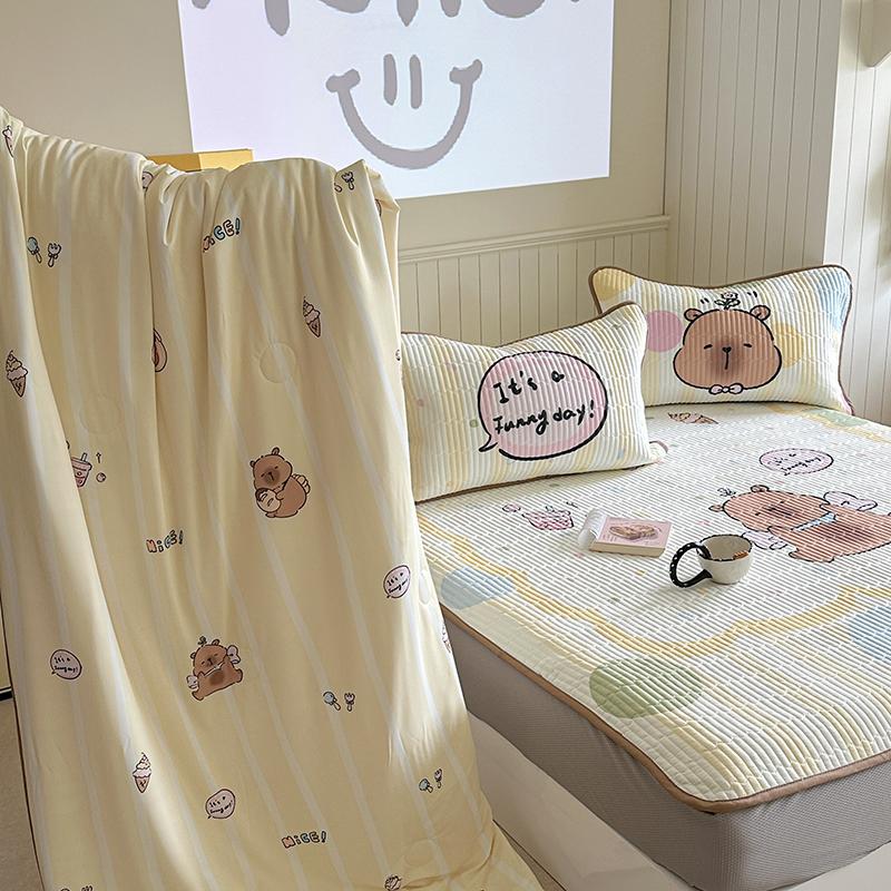 High-end Cartoon Ice Silk Summer Blanket for Bed Double Side Cool Feeling Silk Air Conditioning Quilt Lightweight Cooling Duvet