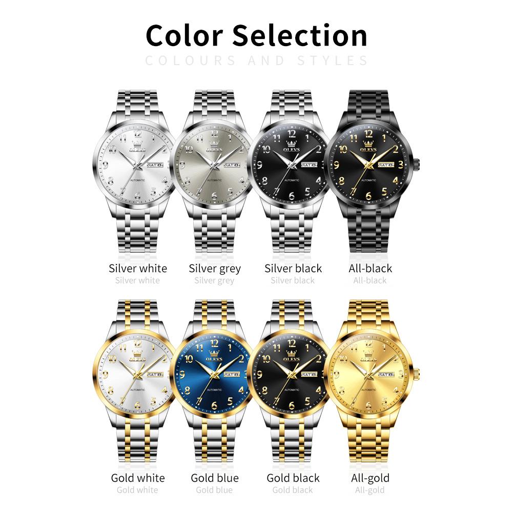 OLEVS 7078 Mens Watch Automatic Mechanical Watch Luxury Brand High Quality Original Stainless Steel Day Date Watches For Man New