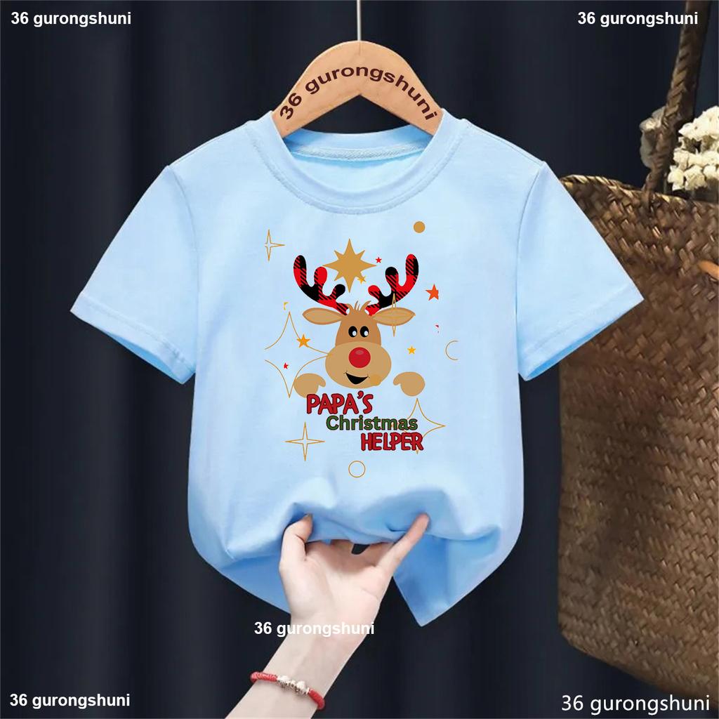 Kawaii Kids Clothes Dabbing Santa Claus Christmas Tree Lights Print T Shirt Girls/Boys Funny Solid T-Shirt Harajuku Shirt Tops