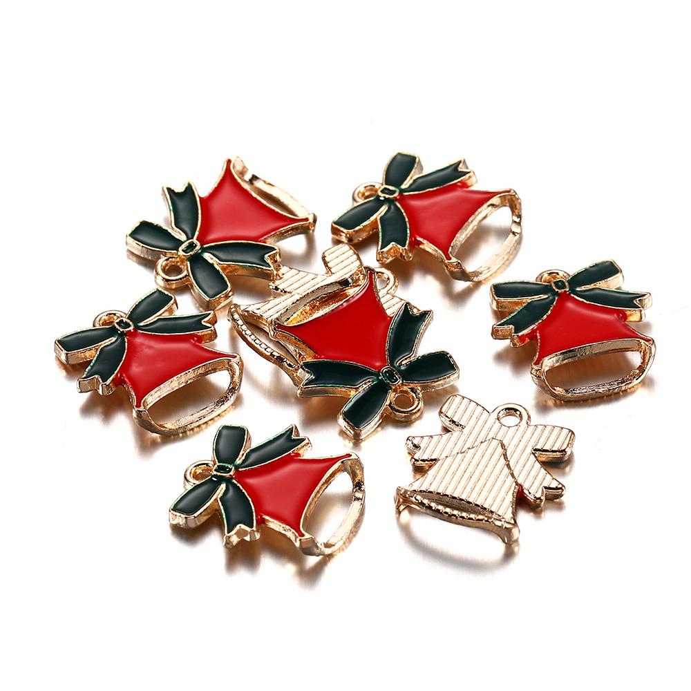 10Pcs Christmas Charms Pendants Enamel Bracelet Party Home Metal Craft Decoration Tree Hanging DIY Jewelry Making Accessories