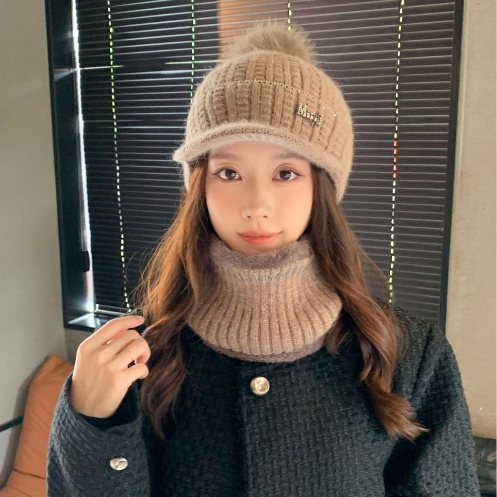 Wool Hat Women's Hat Women's Autumn and Winter Knitted Hat Winter Warm Velvet Thickened Ear Protection Scarf