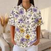 Women’s Casual Short Sleeve Knit Collared Top with Floral Print Relaxed Fit Button Down Blouse for Daily Wear