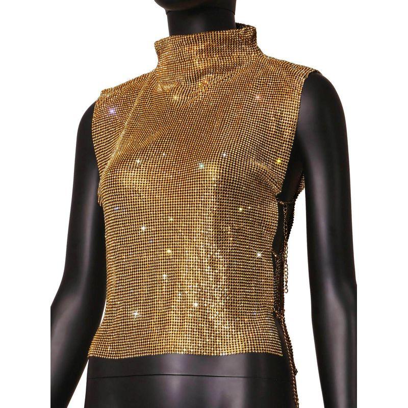 Amazon Cross-Border New Product Metal Vest Full of Rhinestones High-Neck Top Christmas Hot Girl Party Rhinestone Vest Top