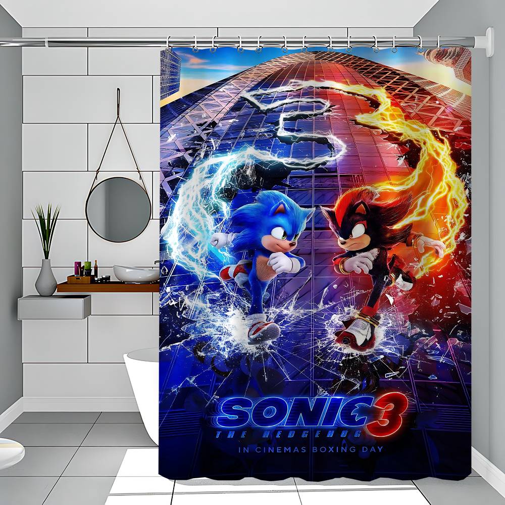 Sonic The Hedgehog White Shower Curtain, Bathroom Decorative Shower Curtain, Waterproof Shower Curtain With Hooks
