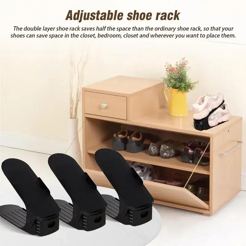Household Creative Plastic Double Layered Adjustable Shoes Organizer Folding Shoe Storage Shoe Rack for Closet Organization