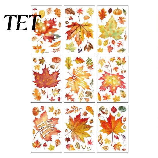 Removable Maple Leaf Decals 9 Sheets Fall Woodland Animals Window Clings, Autumn Pumpkin Scene Layout Supplies Squirrel Fox Rabbit Glass Sticker, Anti