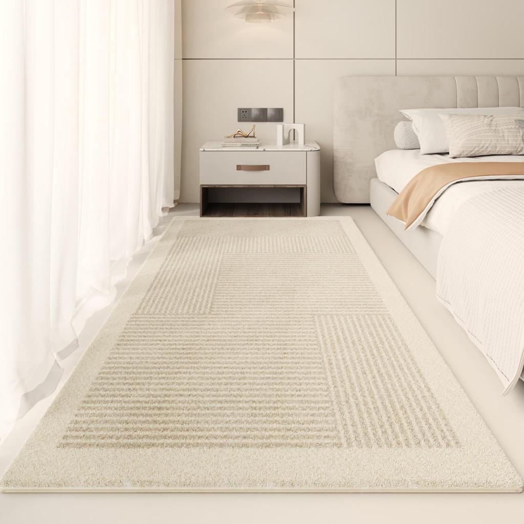 Minimalist Cream Bedside & Living Room Carpet - Thickened Floor Mat for Bedroom & Study