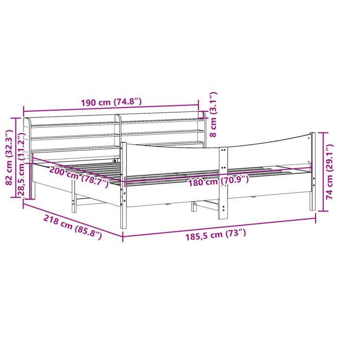VidaXL Bed Frame with Headboard 180x200 Cm Solid Pine Wood, Slatted Base, Double Bed Frame, Wooden Bed Frame 3307035