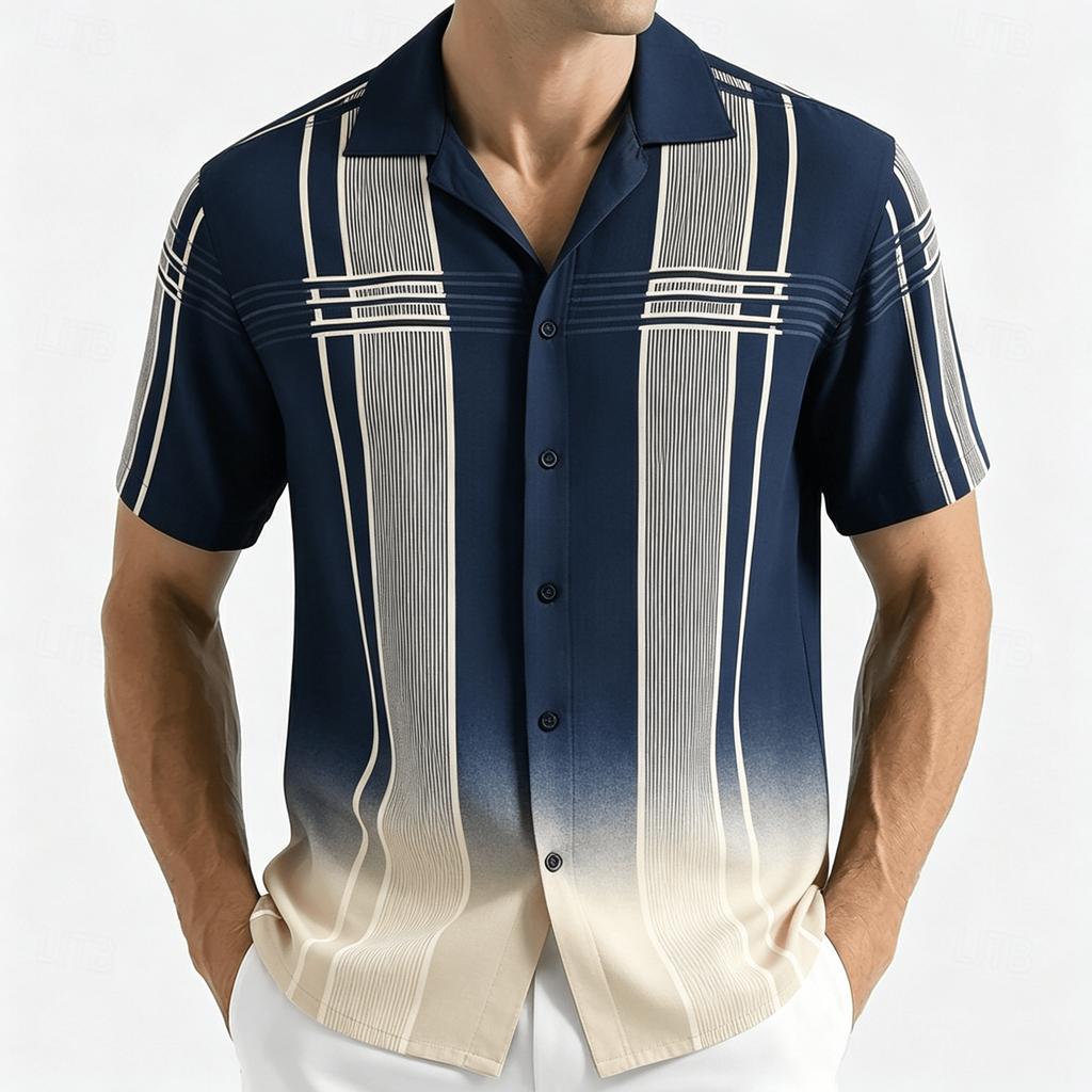 Men's Vintage-style American Print Short-sleeve Shirt with Abstract Patterns, Summer Casual Top