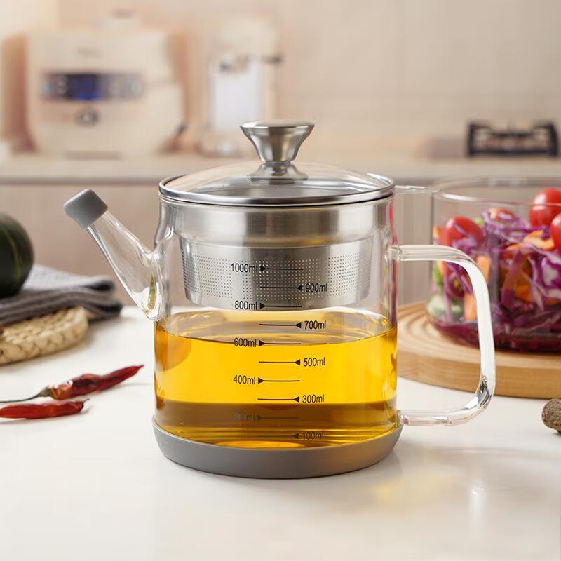 Ru Han Glass Oil Dispenser with Filter and Measuring Cup