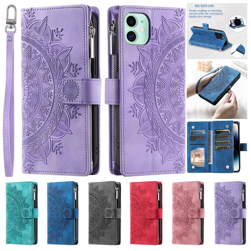 Totems Zipper Card Case for Oppo A53 A73 A93 A54 A74 A94 A53s A93s A54s 5G OPPO A 53 Magnetic Leather Wallet Protect Case Shell